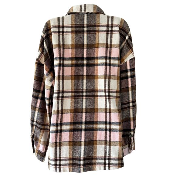 De Sepreso Plaid Brown Pink White Shacket Top Size XXL - Picture 7 of 7
